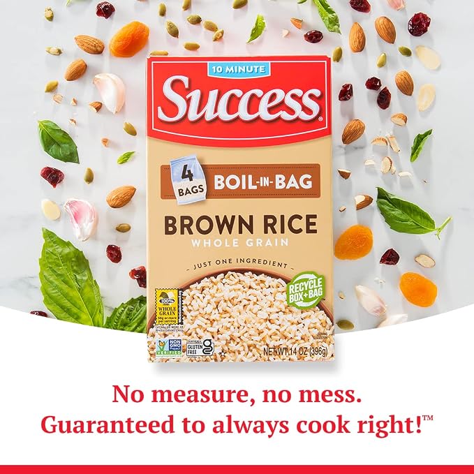 Success Boil-in-Bag Rice, Brown Rice, Quick and Easy Meals, 14-Ounce Box (Pack of 4)