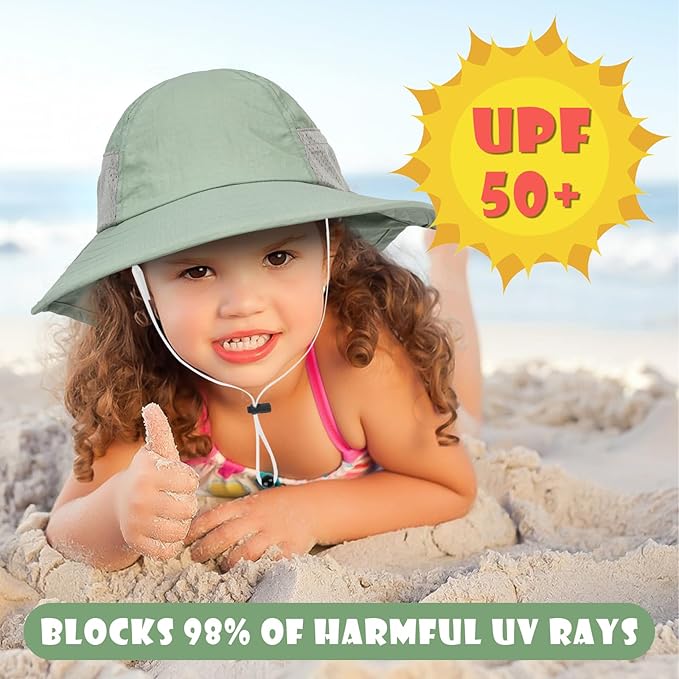 Toddler Baby Sun Hat Kids Summer Beach Essentials Adjustable Beach Hats with Bucket Wide Brim for Boys Girls Age 0-14 Years