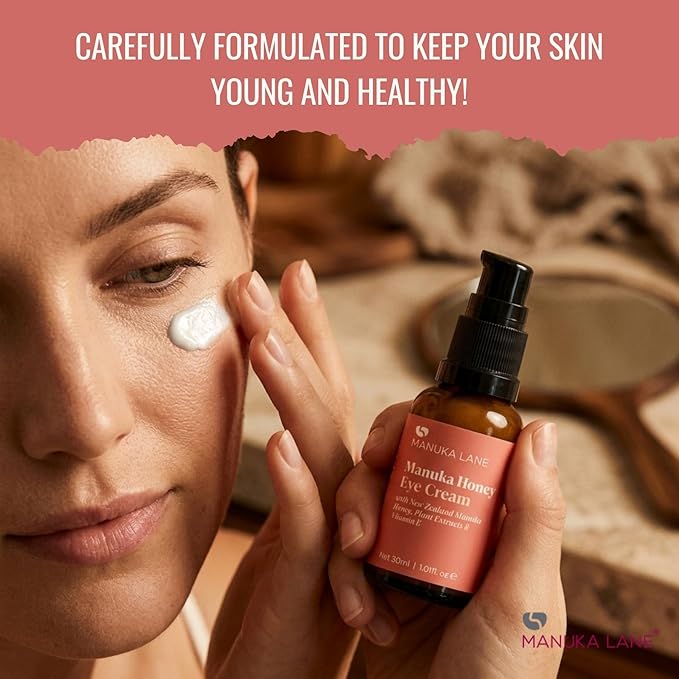Manuka Lane Natural Eye Cream Moisturizer with Manuka Honey, Eyebright, Vitamin E, and Lanolin – Nature’s Most Powerful Defense Against Dark Circles Under-Eye Bags, Dark Circles and Puffiness