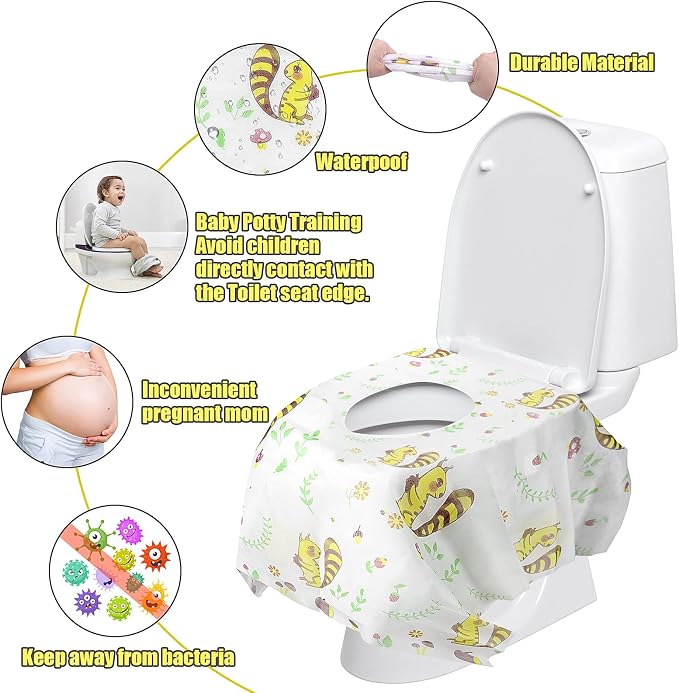 Disposable Toilet Seat Covers 20 Pack - Extra Large Waterproof Potty Covers for Public Restroom & Potty Training, Travel Must Haves & Airplane Essentials, Non-Slip