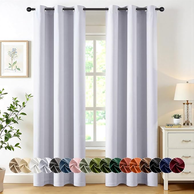 MIULEE Blackout Curtains for Bedroom 2 Panels 40x72 Inch Long Greyish White | Thermal Insulated, Living Room Darkening Grommet Drapes, Noise Reducing, Light Blocking Window Treatments
