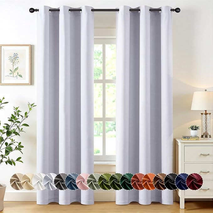 MIULEE Blackout Curtains for Bedroom 2 Panels 40x84 Inch Long Greyish White | Thermal Insulated, Living Room Darkening Grommet Drapes, Noise Reducing, Light Blocking Window Treatments