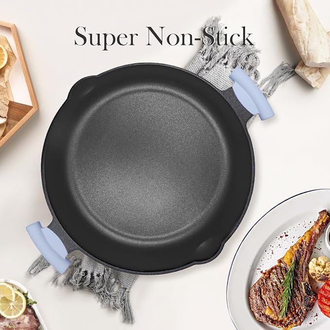 Large Frying Pan Skillet Nonstick with Lid, 14 Inch Deep Saute Pan, Big Induction Pan for Cooking, 2-1 Non Stick Cookware with Helper Handle, Family Size, Suitable for All Stoves, PFOA-Free