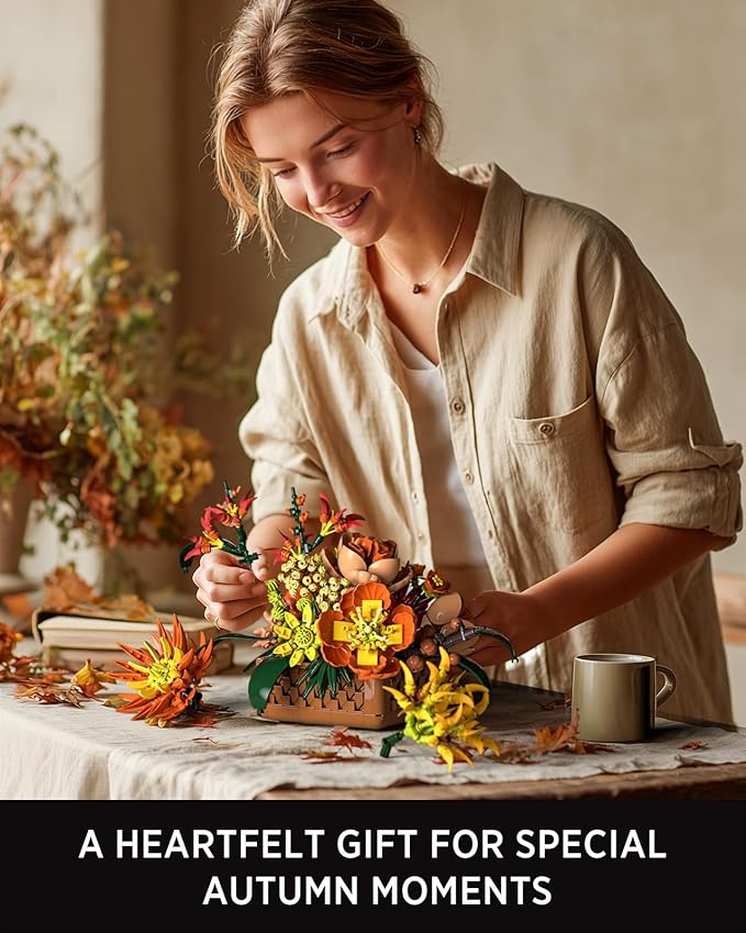 Nifeliz Floral Basket Building Set for Adults, Fall-Inspired Flower Arrangement Decor Kit, Seasonal Home or Office Display, Mindful Gift Idea (1,284 PCS, NF10325)