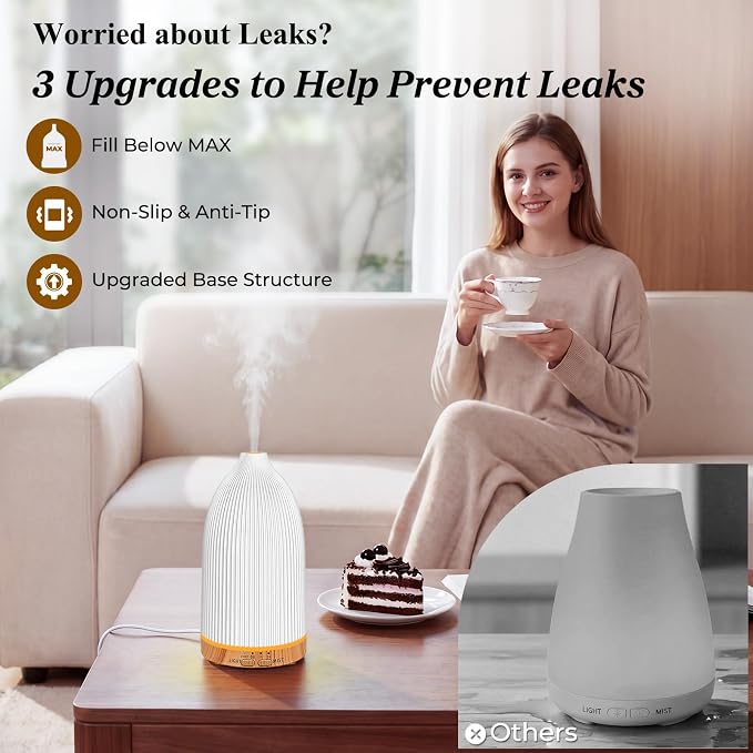 URPOWER 2PACK 150ML Essential Oil Diffusers for Home, Ultrasonic Aromatherapy Diffuser with 7 Color Changing Lights, Timer & Auto Shut-Off, Scent Diffuser for Bedroom, Office, Yoga