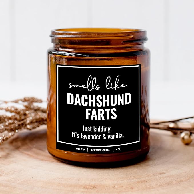 You Nique Designs, Dachshund Candle, 4 Oz, Dachshund Gifts for Women, Weiner Dog Gifts, Daschund, Wiener Dog, Daushaund, Dashound, All Natural Soy Vegan Aromatherapy Candles (Lavender&VanillaA 4oz)