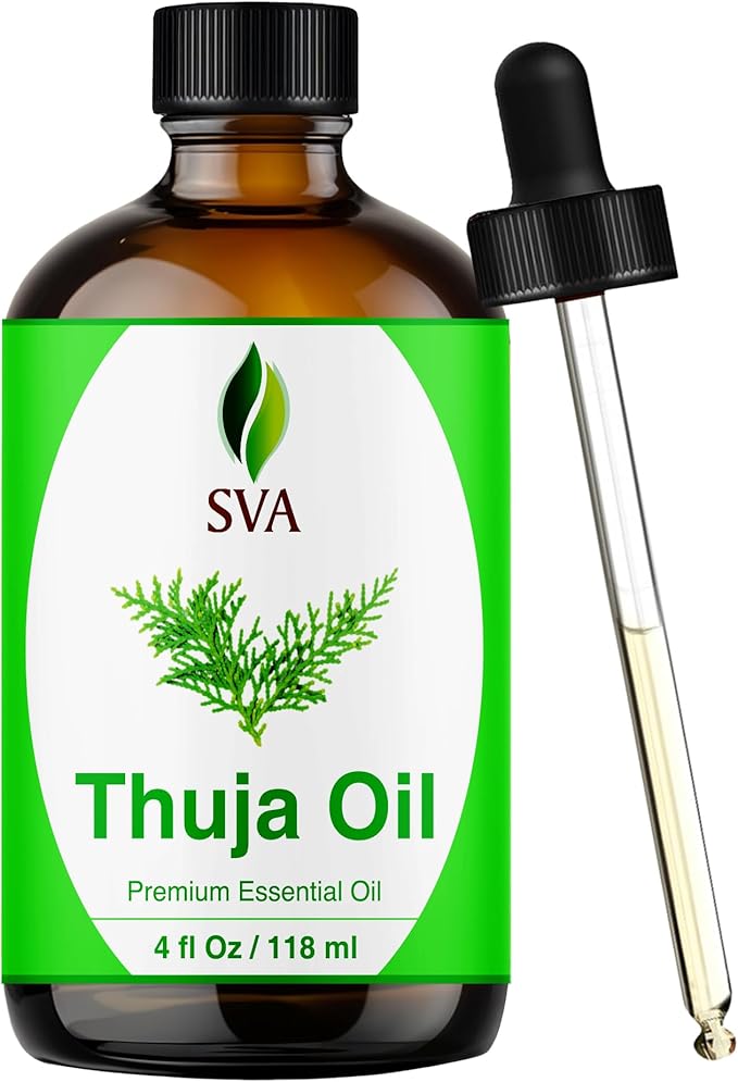 SVA Thuja Essential Oil 4 Fl Oz – for Diffuser, Skin & Hair Care – Ideal for Massage & DIY Blends - with Dropper