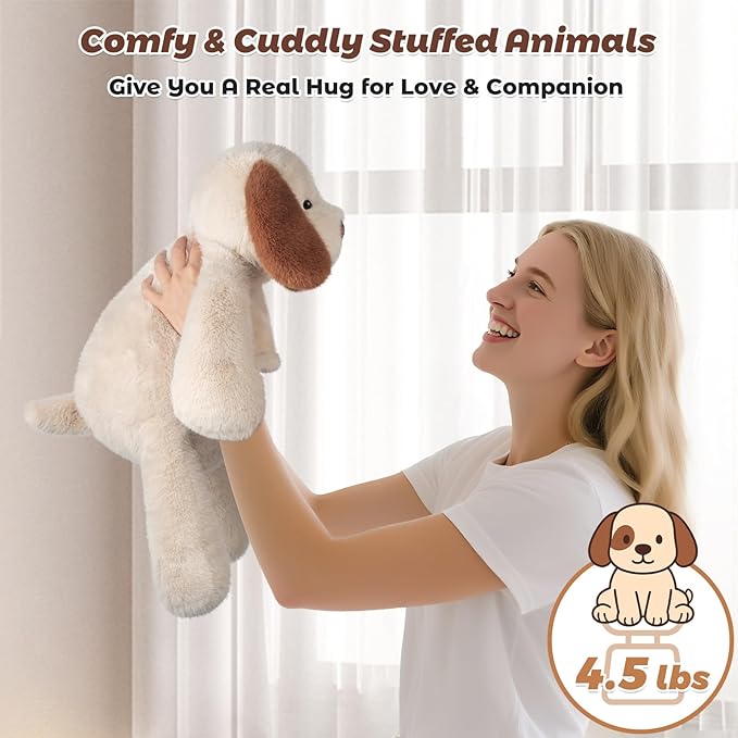 Bobbie & Laxi 24" & 4.5 lbs Weighted Dog Stuffed Animal, Adjustable Sitting & Laying Plush Toy Pillows with Removable Ceramsite Bag for Companion, Cuddly & Soft Gifts for Adults, Kids, Boys and Girls