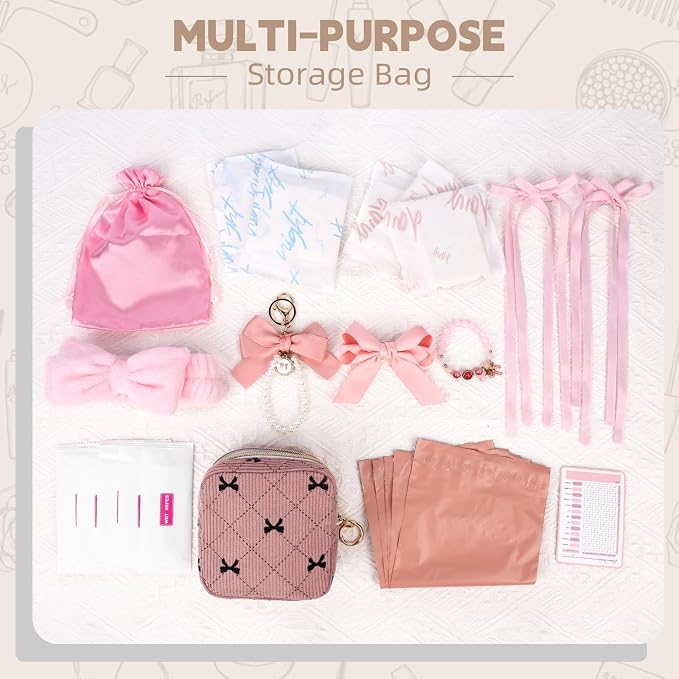 First Period Kit for Teen Girls, Bow Tie Corduroy Cute Sanitary Napkin Storage Bag, Menstrual Pad Bag Tampon Holder for Purse, First Period Gifts (Bow Tie)