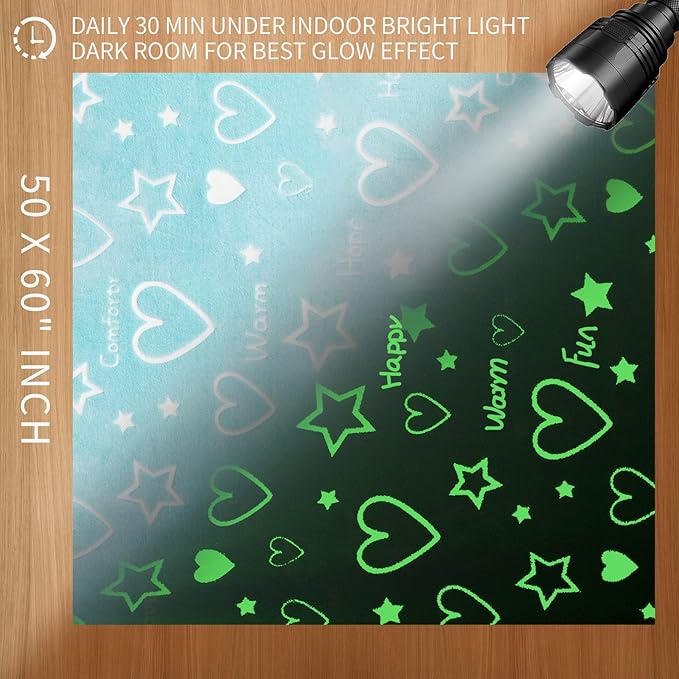 Glow in The Dark Stars Heart Blanket Gifts for Girls Boys,Soft Blanket 3 4 5 6 7 8 9 10 Year Old Girl Gifts Ideas,Toddler Girls Toys Age 6-8,Gifts for Valentine's Day Birthday Presents,50"x60"
