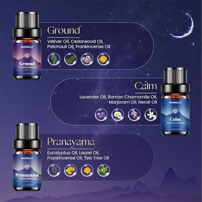 Meditation Essential Oils Set - Top6 Fragrance Oil Aromatherapy Essential Oils Kit for Diffuser, Waterless Diffuser, Candle Making - Ground, Calm, Pranayama, Focus, Release, Integrate Scents