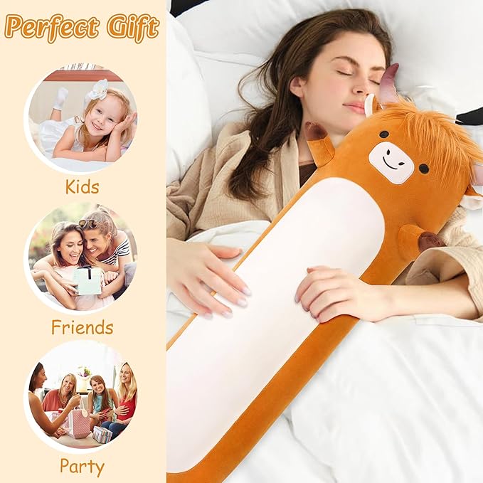Large Highland Cow Stuffed Animal,33.5” Long Highland Cow Plush,Cute Plushies Animal Body Pillow,Kawaii Plush Toys Animals Gifts,Sleeping Hugging Pillow Cushion for Kids Adults