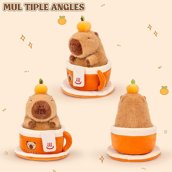 Ditucu Coffee Cup Capybara Plush 9 inch Cute Capibara Stuffed Animal Soft Plushies Toys Gifts for Kids Adults Brown