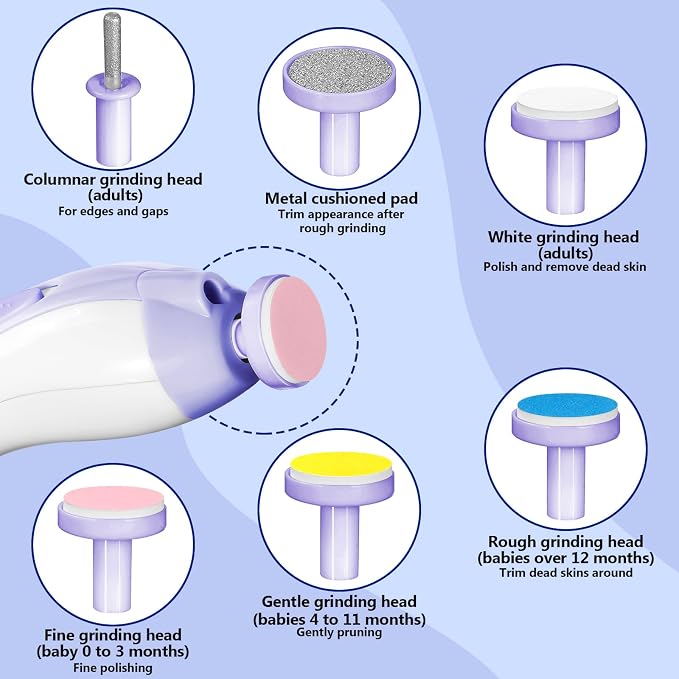 Qunlions life Baby Nail Trimmer Electric, 6 in 1 Rechargeable Baby Nail Clippers Manicure Set Grooming Kit for Toddler Infant or Adults (Purple)
