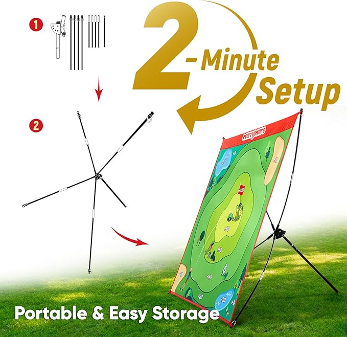 Golf Chipping Game Set : Portable 6-Angle Adjustable Practice Mat Set with 20 Sticky Balls for Indoor Outdoor Training & Family Fun (Golf Club Not Included)