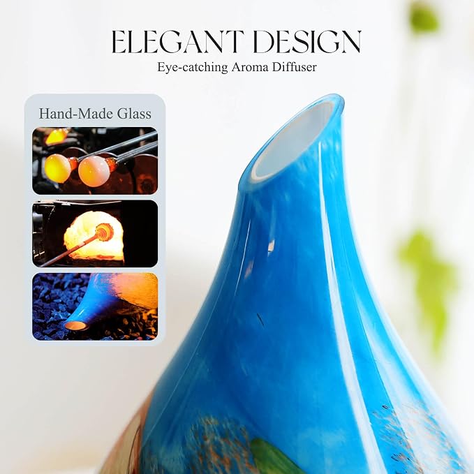 Porseme 280ml Essential Oil Diffuser Glass Color Changing Aroma Air Diffusers Aromatherapy Ultrasonic Cool Mist Humidifier with Remote Control 7 Running Hours Waterless Auto-Off (Blue Grass)