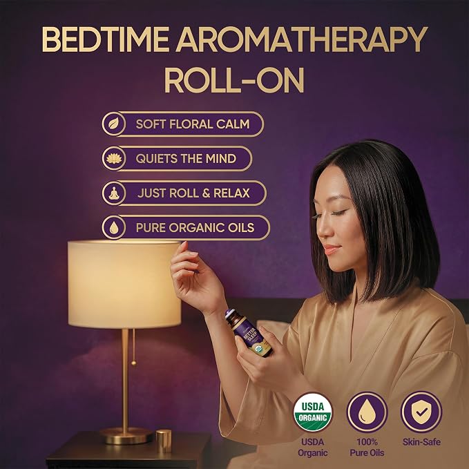 BodyJ4You Sleep Essential Oil Blend - Better Sleep Aid Calm Relaxation Pure | USDA Organic Jojoba MCT Lavender Roman Chamomile - Roller Ball Roll-On Night Routine Wrists Temples Neck - Amber Glass 10ml