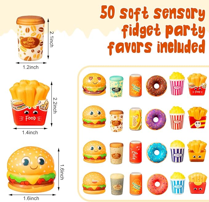 Leyndo 50 Pcs Mini Fast Food Toys Slow Rising Cute Food Bulk Soft Sensory Fidget Party Favors Hamburger Donut Stress Relief Toys for Girls Boys Birthday Party Decoration Gift Class Prize (Novel)