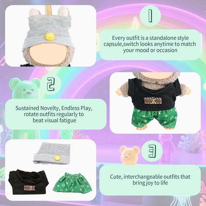 Coolcandy 17cm Doll Clothes for Doll, Fashionable Dolls Outfit with Accessories Suit, Stylish Adorable Dolls Clothes Set, Soft Fabric, Detailed Stitching(Doll Not Included)