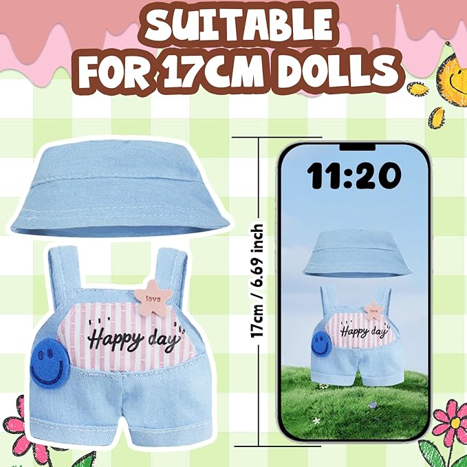17 cm Cute Doll Clothes Design Outfit Blind Mystery Box Accessories Mini Stuff Dress Overalls Hoodie Pajamas Blue