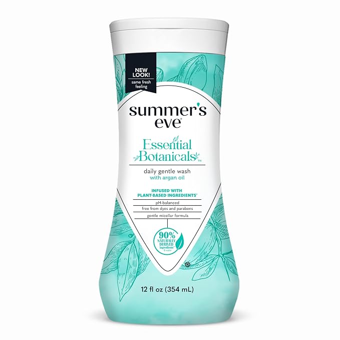 Summer's Eve Essential Botanicals All-Over Daily Feminine Wash with Argan Oil, Gentle pH-Balanced Body Wash for Women, Removes Vaginal Odor and Refreshes, 12 Fl Oz
