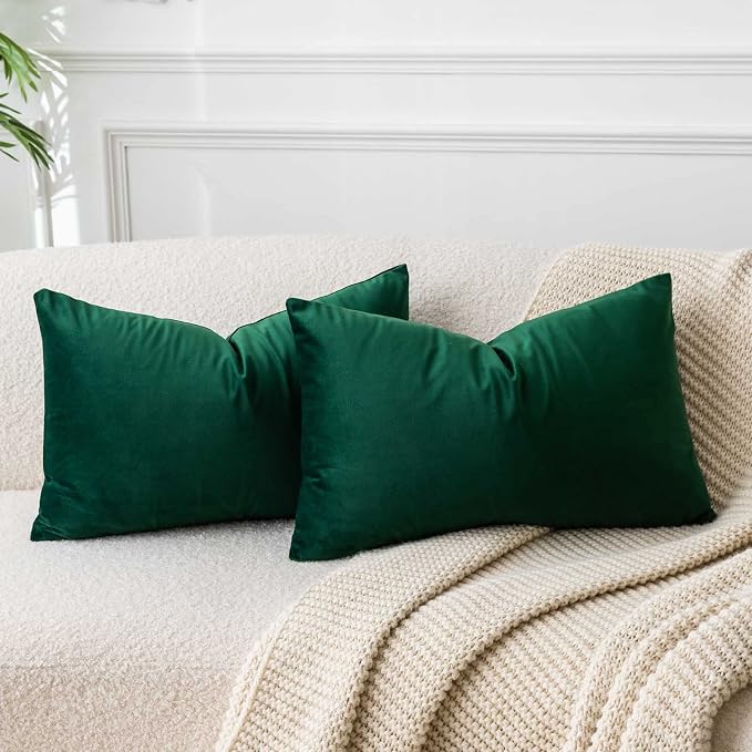 16x24 Velvet Throw Pillow Covers Set of 2 for Couch Bed Sofa,Dark Green | Decorative Soft Pillow Covers with Invisible Zipper for Couch Sofa Bed Living Room Bedroom Home Decor