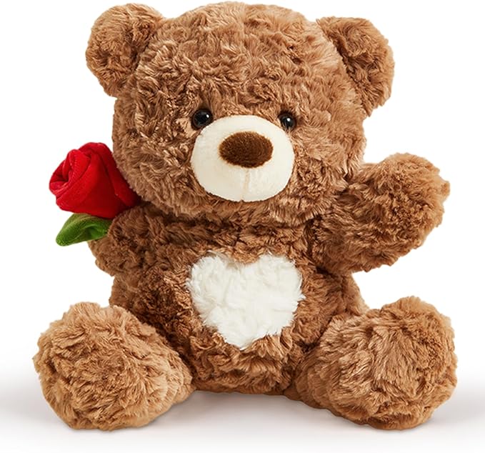 Rose Teddy Bear Stuffed Animals Soft Plush Toy Teddy Bear with Rose Gift for Mother Girlfriend Birthday Wedding 10", Brown