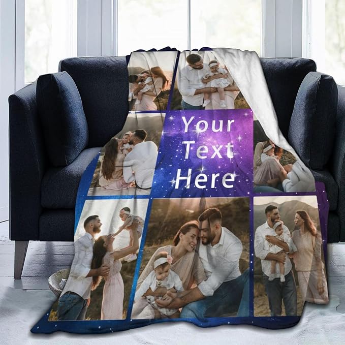 Custom Blanket with Picture Text, Personalized 8 Photo Blanket, HD Printing Customized Flannel Throw Blanket Gifts for Mom Dad Couple Girlfriend Boyfriend Wife Husband Christmas