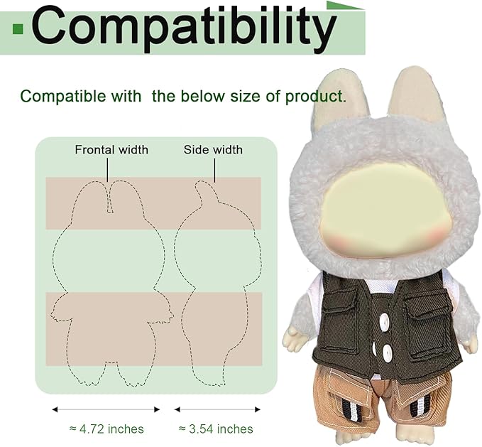 Clothes Set, Compatible with La Boo-Boo Dolls(15cm & 17cm Monster Keychain, Macaron/Have a seat/Energy). Clothing Accessories for 6.7" Blind Box.(Jasper Jacket)