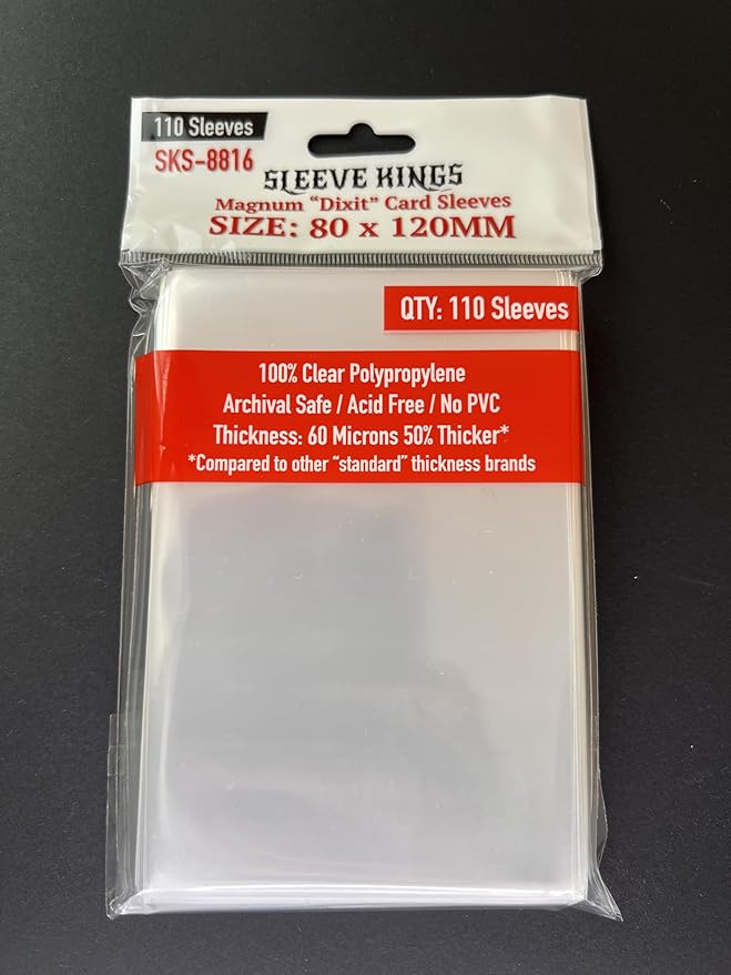 Sleeve Kings Standard Card Sleeves – 110 Count, Clear 60 Micron Thickness, Large Size (80 x 120 mm), Compatible with Dixit & More – SKU: SKS-8816