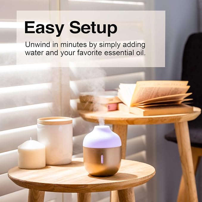 Design Accents Diffuser for Essential Oils - Ultrasonic Aroma Diffuser with 2 in 1 100ml and 500ml Dual Capacity, Matte Gold