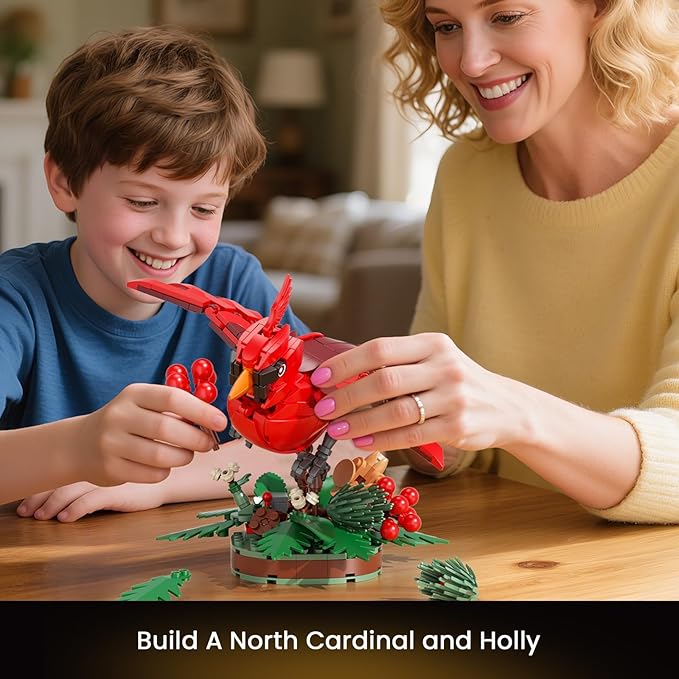 JAKI Northern Cardinal Building Kit, Red Bird with Holly Plant Botanical Collection Building Toys, Relaxing Build for Nature Lovers, Home Décor for Adults Kids