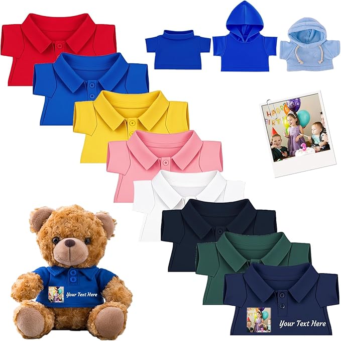 Custom Teddy Bear Clothes with Name Photo, Personalized Stuffed Animal Clothing Fit 8-16inch Stuffed Bear Clothing, Personalized Doll Clothes Make Your Own Plush Doll Shirt