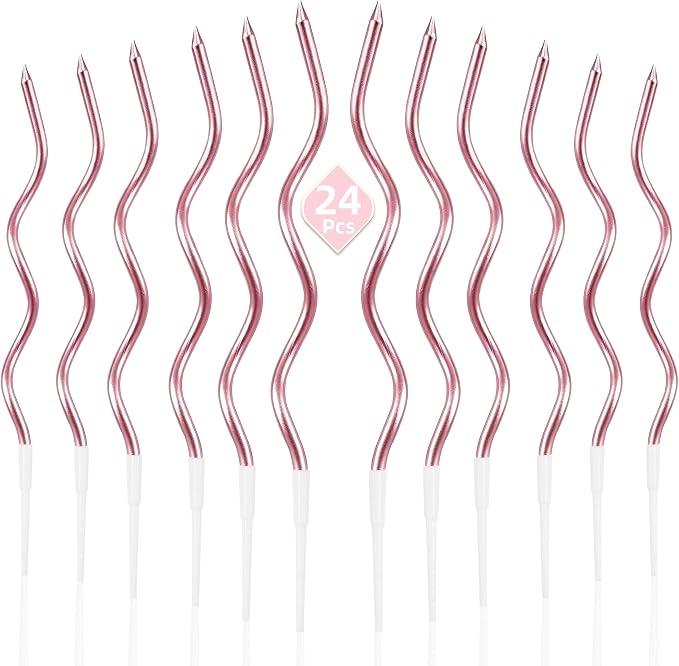 PHD CAKE 24-Count Rose Gold Spiral Long Thin Metallic Birthday Candles, Cake Candles, Birthday Parties, Wedding Decorations, Party Candles