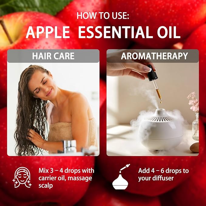 Apple Essential Oil - Apple Oil for Diffuser, 16 Fl Oz(480ml) | Candle Making, Soap Making, aroma, Strong Scent, Pure, Natural, Home Fragrance, Massage, Large Bottle