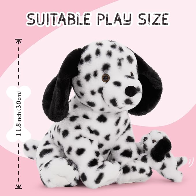 Muiteiur 4 Pcs Dog Stuffed Animals, Soft Mommy Dalmatian Stuffed Animal with 3 Puppies, 11.8 Inch Spot Stuffed Animal Dogs, Cute Plush Toys Gift for Kids Boys Girls