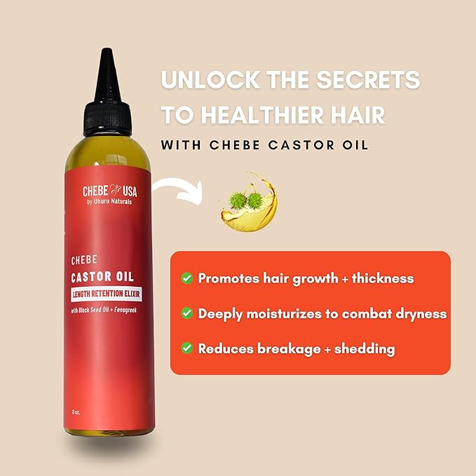 Original Chebe Castor Hair Growth Oil (8oz) – Made in USA Longer Thicker-Looking Hair with Rosemary – Authentic Chebe for All Hair Types Encourages Hair Retention for Lush, Vibrant Strands
