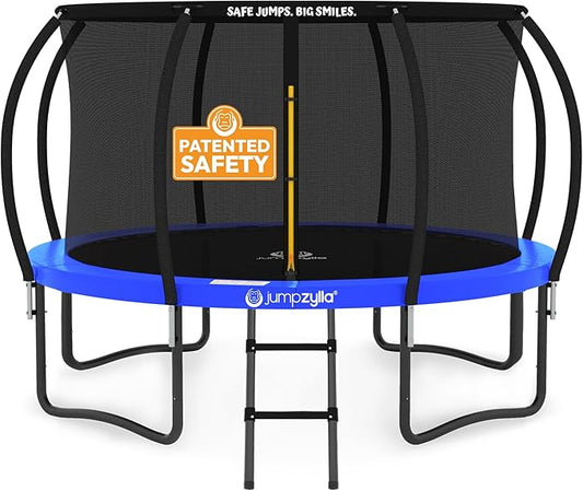 JUMPZYLLA Trampoline Outdoor 8FT 10FT 12FT 14FT 15FT 16FT with Enclosure and Ladder, ASTM Approved Recreational Trampoline for Kids and Adults, Anti-Rust Coated Frame