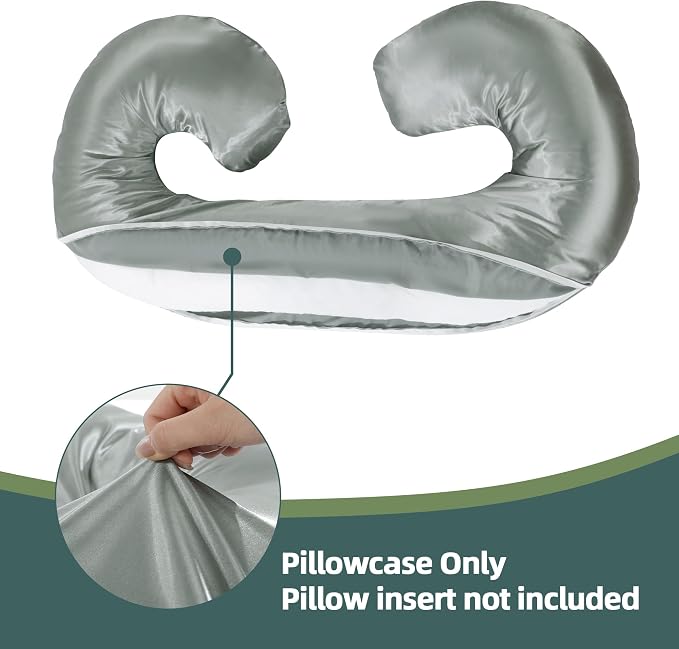 BALAPET Silky Satin Pregnancy Pillow Cover (ONLY Pillowcase), C Shaped Large Luxurious Smooth Maternity Pillow Cover with Hidden Zip, Soft & Breathable Pillow Protector for Side Sleeper, Dark Grey