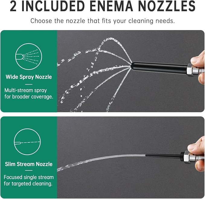 Shower Enema System with 100 Inches Hose, Diverter, Water Control Valve for Men and Women Portable Cleaning, Enema Nozzle Kit Cleaner Attachment（Matte&Chrome