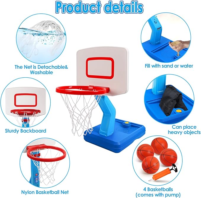 Toddler Basketball Hoop Indoor Outdoor - Height Adjustable 27.6-54 Inches (5 Slots), Kids Basketball Hoop with 4 Inflatable Balls & Pump, Safe Toddler Toys for 1-6 Year Old Boys Girls