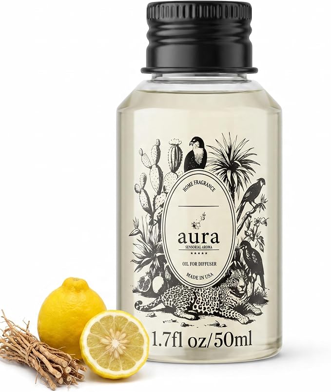 Aura Saint Tropez | Bergamot, Rosewood & Vetiver Fragrance Oil for Diffusers - Inspired by Bul.geri Homme | 1.7 fl oz (50ml) | Clean Woody Luxury Scent | Aromatherapy | Home & Office