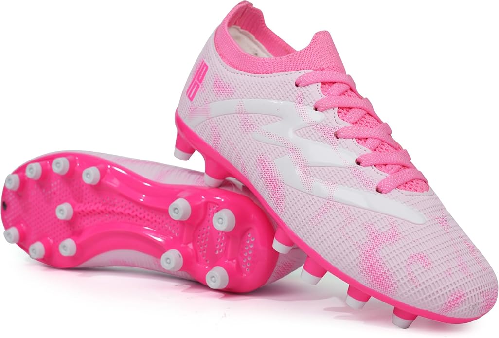 brooman Kids Firm Ground Soccer Cleats Boys Girls Football Shoes with Shin Guards and Soccer Socks