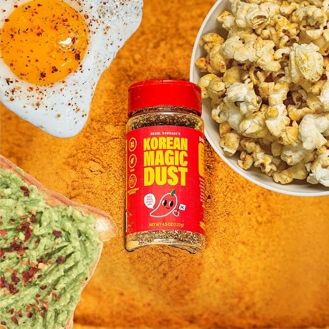 Korean Magic Dust 4.5oz (127g) – Seasoning Blend - Salty, Spicy, and Umami Flavor Explosion – Award-Winning, Food Network The Great Food Truck Race Winner – Perfect on Eggs, Meats, Veggies, Popcorn, Chips, and More.