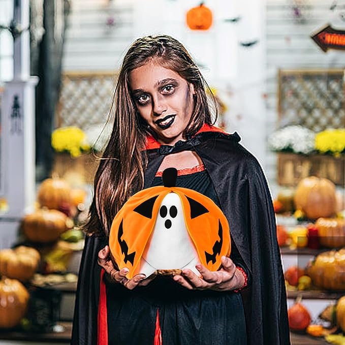 Halloween Pumpkin Ghost Plush Toy with Zipper – Cute Jack-o’-Lantern Ghost Pillow Decoration – Soft and Cuddly for Boys and Girls Plush Toy (Halloween Plush-A)