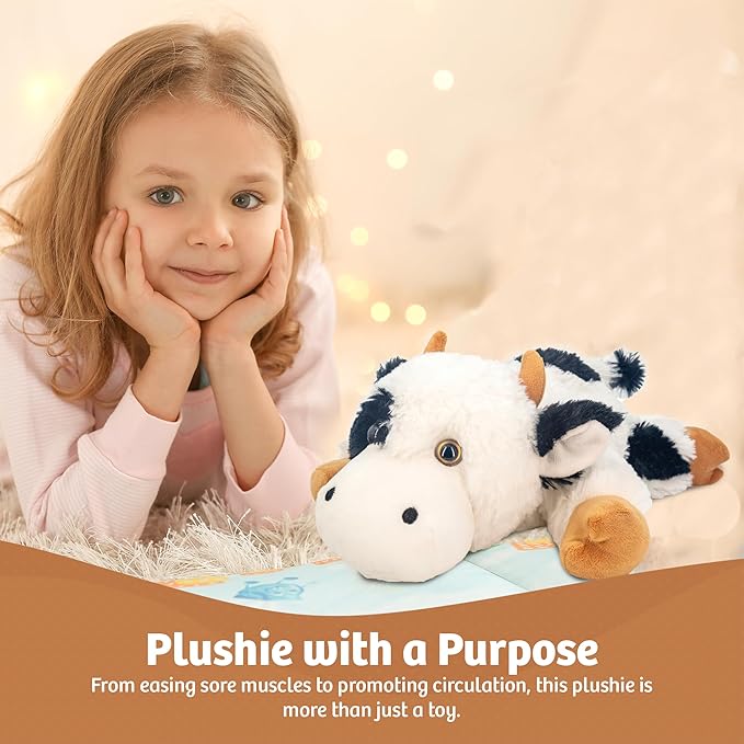 MARYSUN Microwavable Heated Cow Stuffed Animal - Weighted Stuffed Animal Plush, Heating Pad, Cozy Gift for Girls|Women|Kids|Elderly People