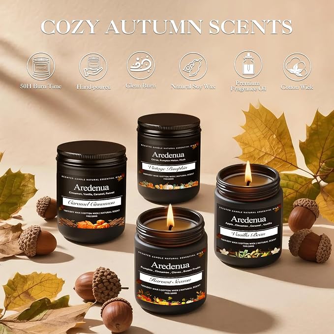 Pumpkin Pie Candle – Holiday Winter Scented Candles, Warm Spiced Pumpkin Aroma for Christmas Home Décor, Cozy Seasonal Candles Gift for Women & Men, Long-Lasting Soy Wax Candle