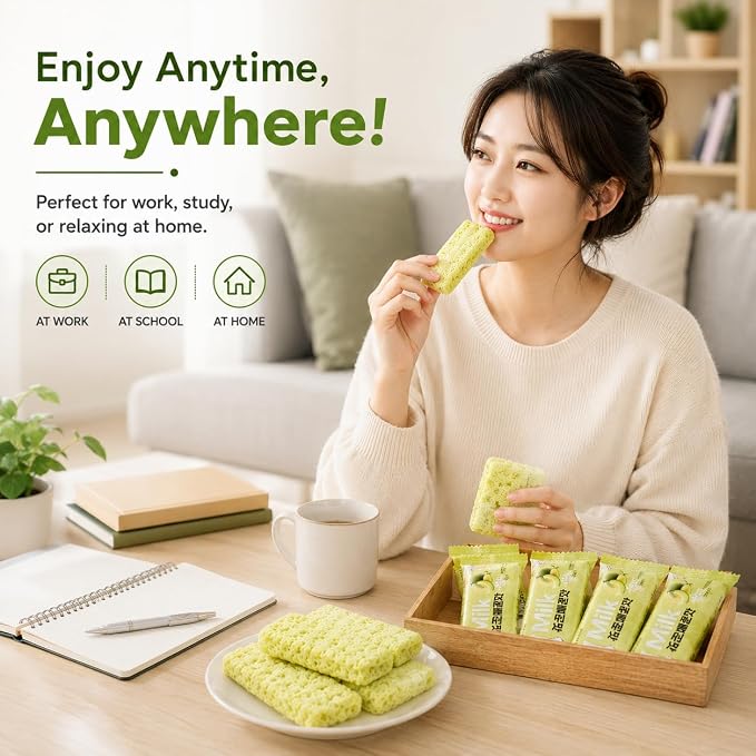 Milk Classic Muskmelon Rice Snack, Crispy Korean Style Rice Crackers, Individually Wrapped Sweet Melon Flavor Snack, Non-Fried Light Snack, 8.46 oz
