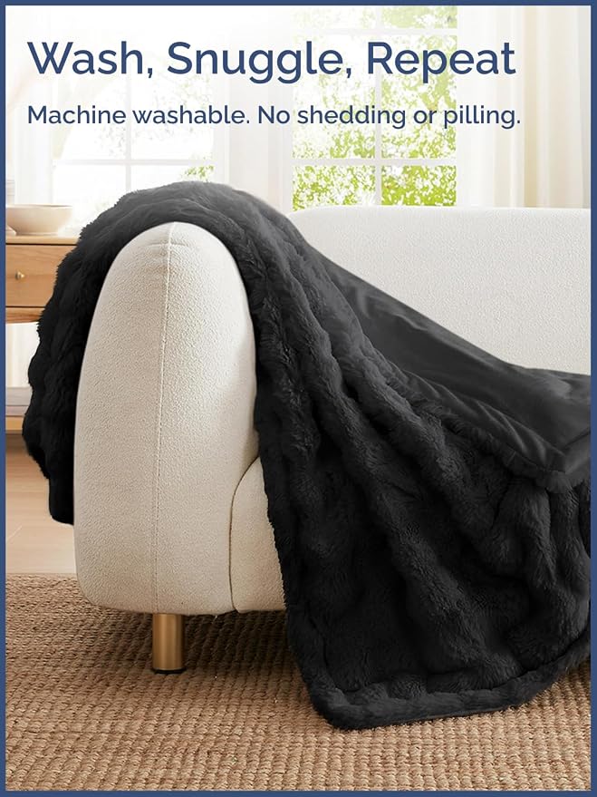 3D Fleece Bubble Blanket Queen Size - Rabbit Blanket - 90" x 90", Black | Soft Fluffy Faux Fur Blanket for Couch Sofa & Chair, Cozy Gifts for Women, Tie Dye Cloud Throw Bed Cover, Thick Plush Bedding