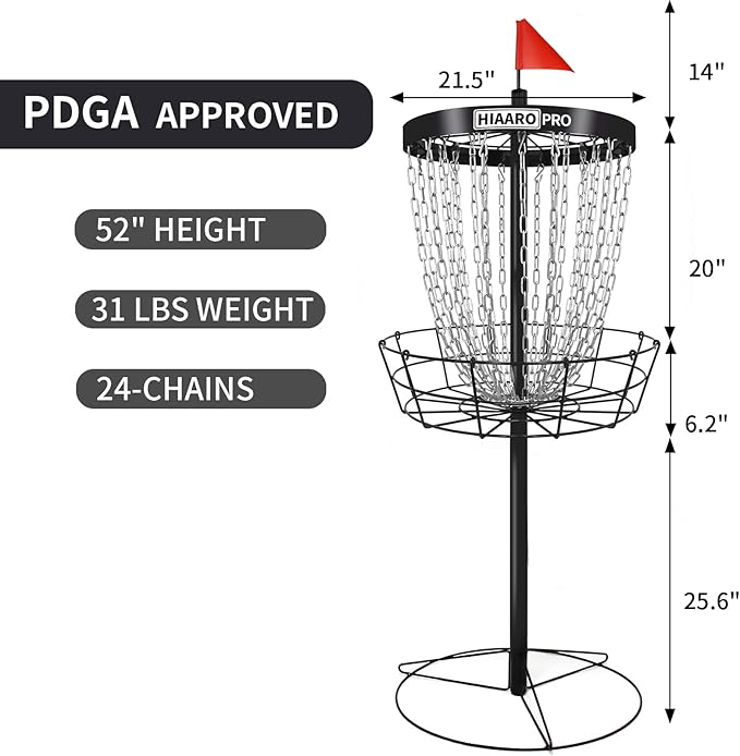 PDGA Approved HIAARO PRO Disc Golf Basket, Portable Disc Golf Target with Heavy Duty 24 Chains, Professional Disc Golf Basket